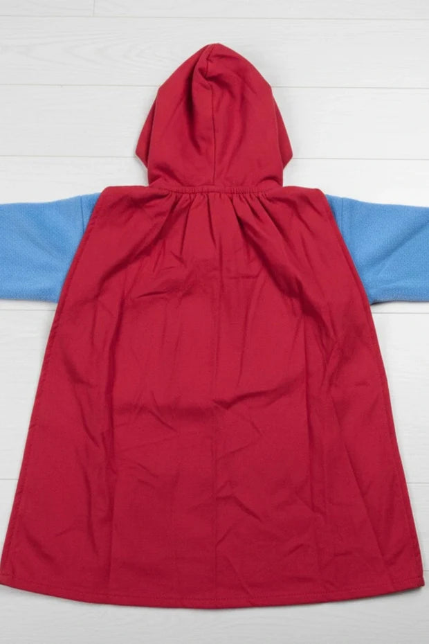Super Man Hooded Kids Bathrobe – sky blue velvet (Ages 4, 6, & 8)