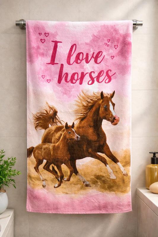 Horses love Cartoon Towel – Perfect for Toddlers & Young Children