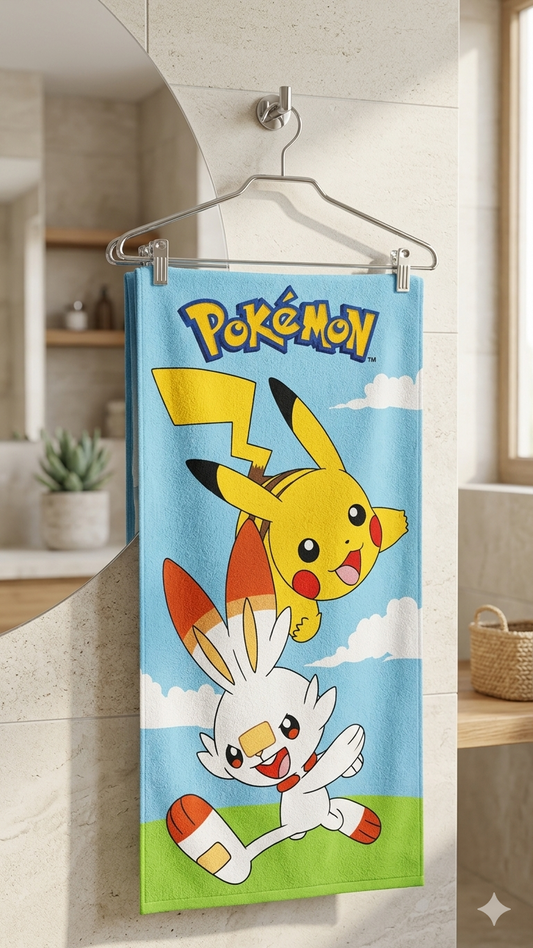 Halantex Pokémon Pikachu Scorbunny printed towel |  Soft & Comfortable for kids