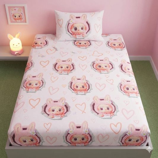 Labubu The Monsters 3D anime single bedsheet wit one pillow cover