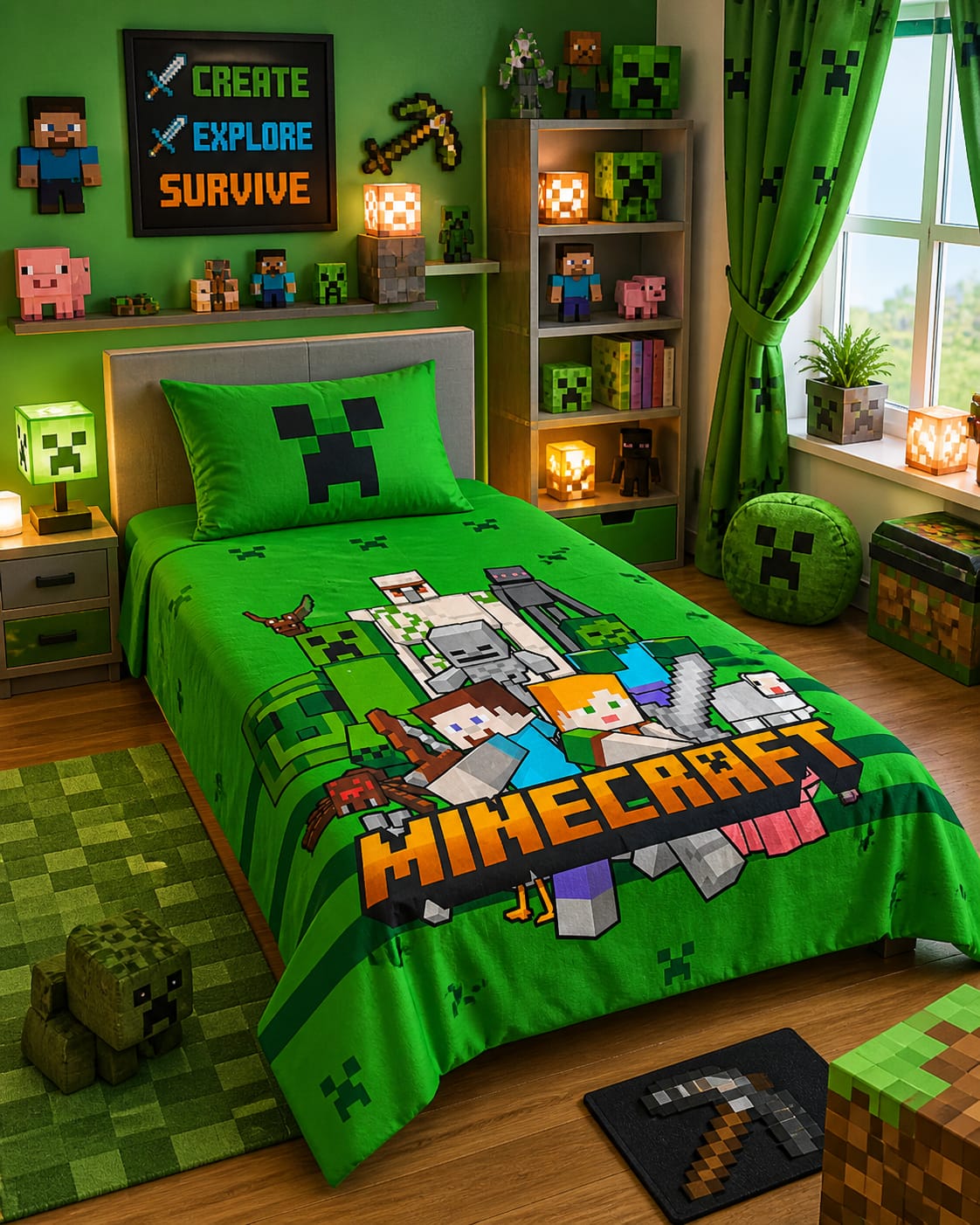 Minecraft  printed kids bedsheet | Cotton single bedsheet and one pillow cover